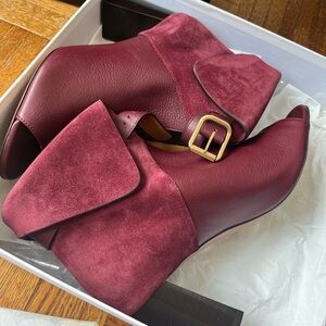 Chloe burgundy leather booty almost new with bag and box! Classy and timeless